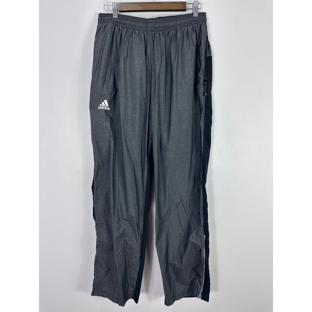 Adidas Track Pants Mens Large Grey Black Zipper Pockets Athletic Windbreaker